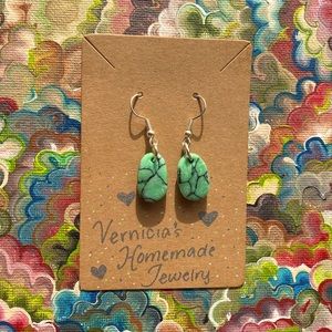Green and black handmade marbled earrings
